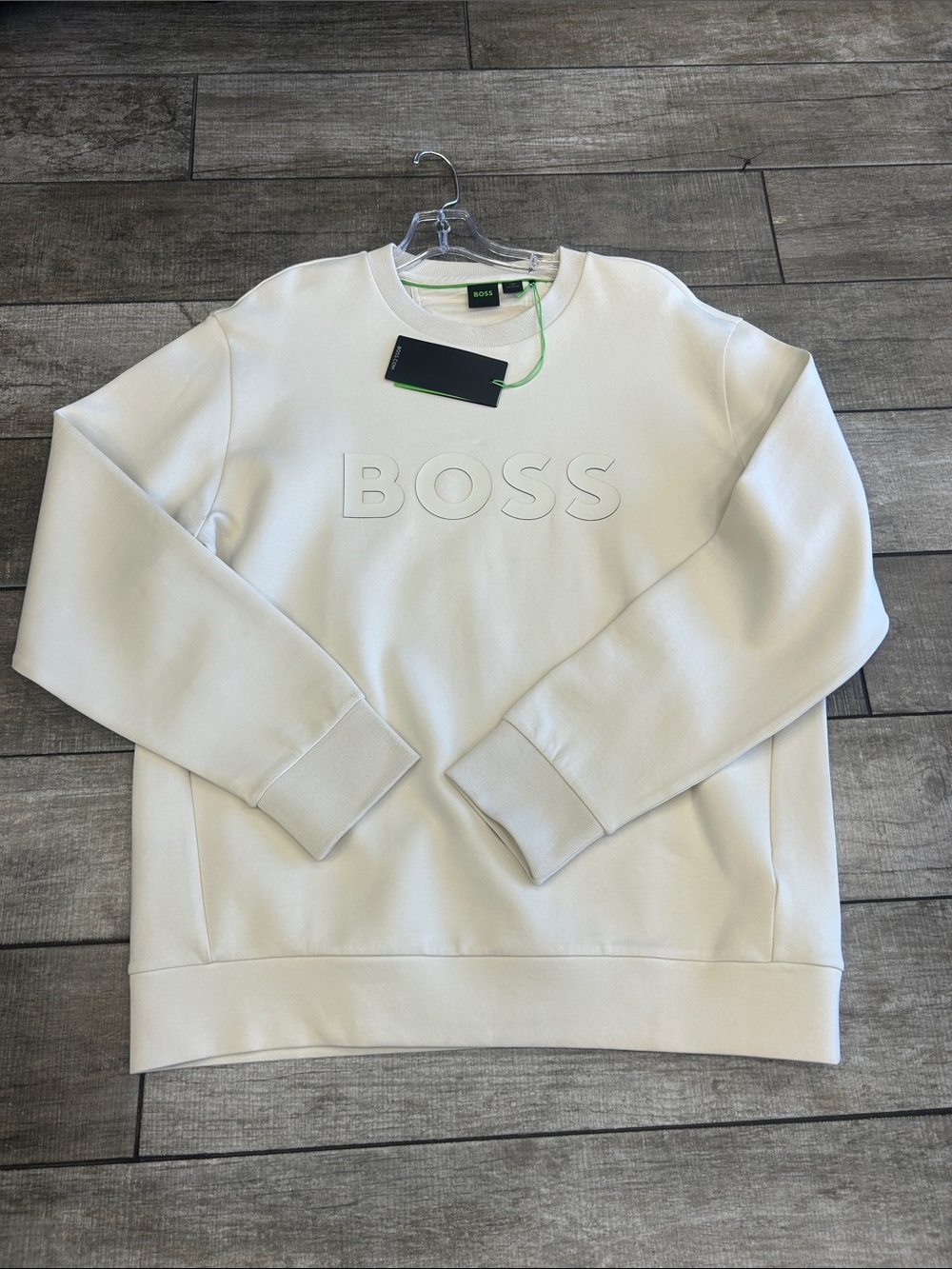 100% Authentic Boss by Hugo Boss Men's Crewneck Sweatshirt in Off-White NWT